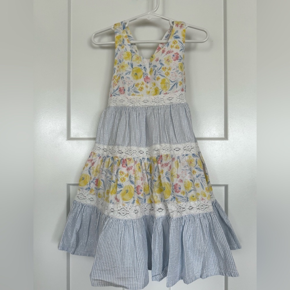 Tommy Bahama Toddler Girl Floral Dress | Size 5 | Lace Trim Tiered Sundress - Picture 1 of 7